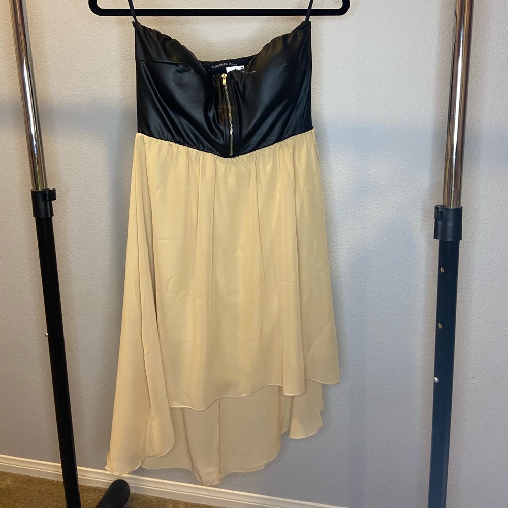 Strapless Leather High Low Dress